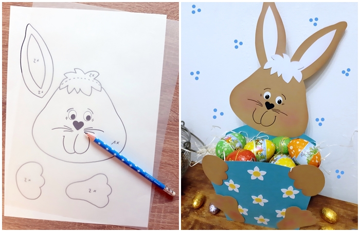 Osterhase mit Korb aus Bastelpapier