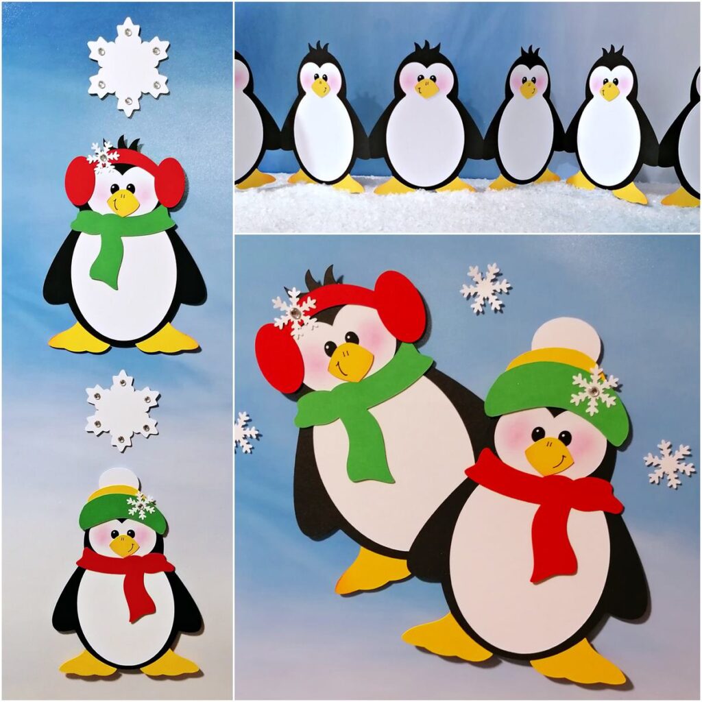 Pinguin-Leporello und Pinguine aus Bastelpapier