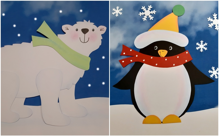 Pinguin und Eisbär aus Papier