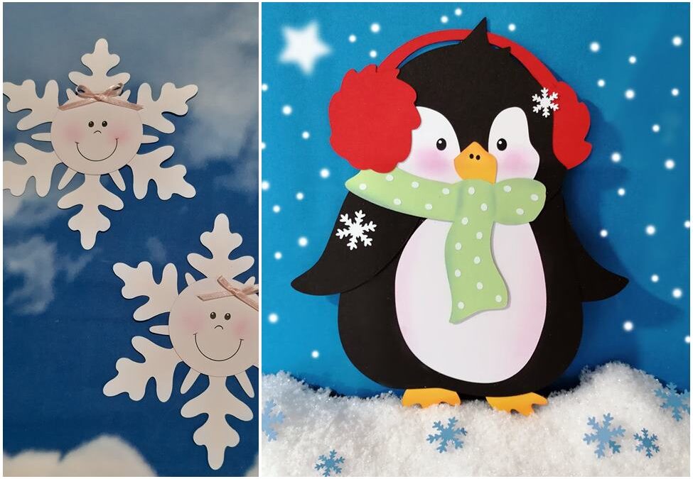 Pinguin mit Schneeflocken aus Bastelpapier