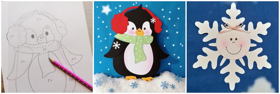 Pinguin und Schneeflocke aus Bastelpapier