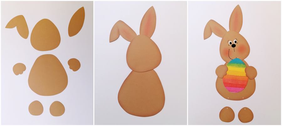 Ein Hase wird aus Bastelpapier für Ostern zusammengeklebt