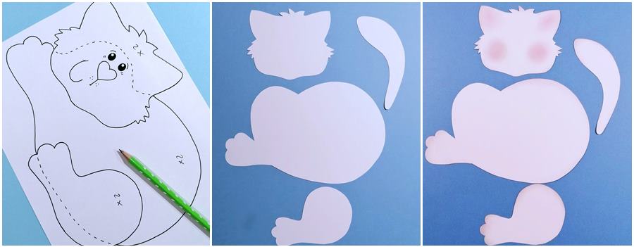Einzelteile einer Katze aus Bastelpapier