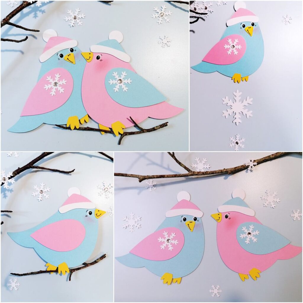 Wintervögel am Zweig aus Papier