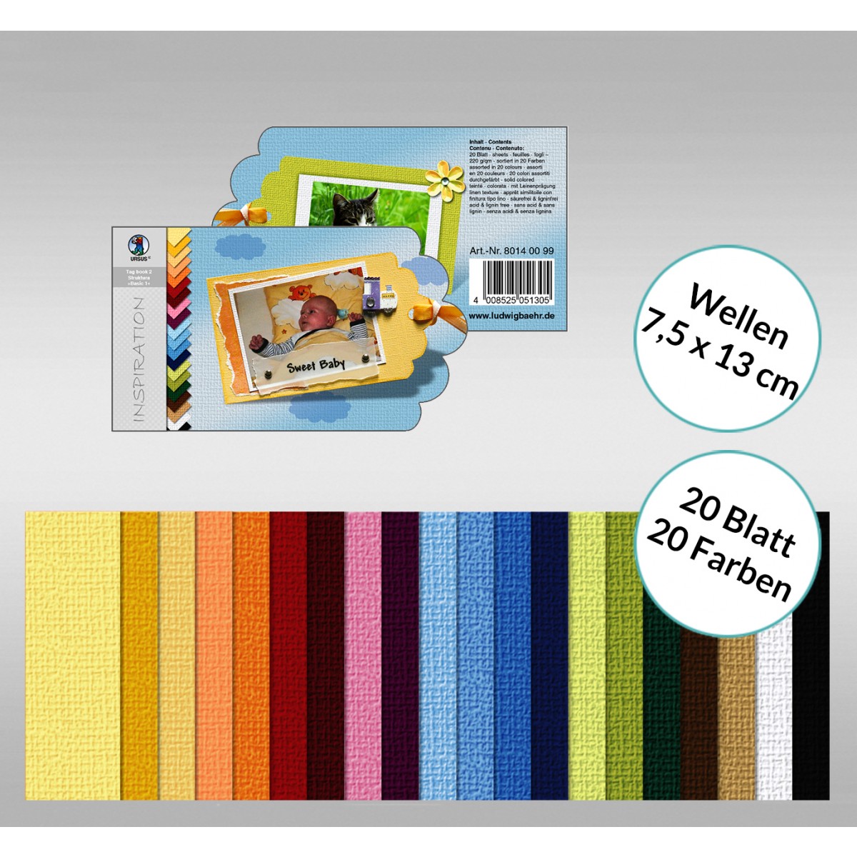 Bastelblock Struktura "Basic 1" 7,5 x 13 cm Wellen - 20 Blatt