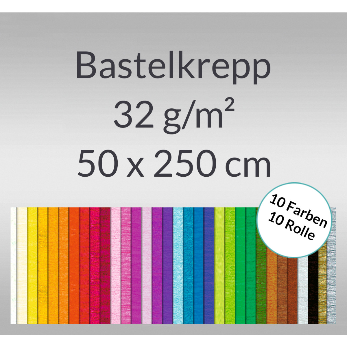 Bastelkrepp 32 g/qm 50 cm x 2,5 m - 10 Rollen sortiert
