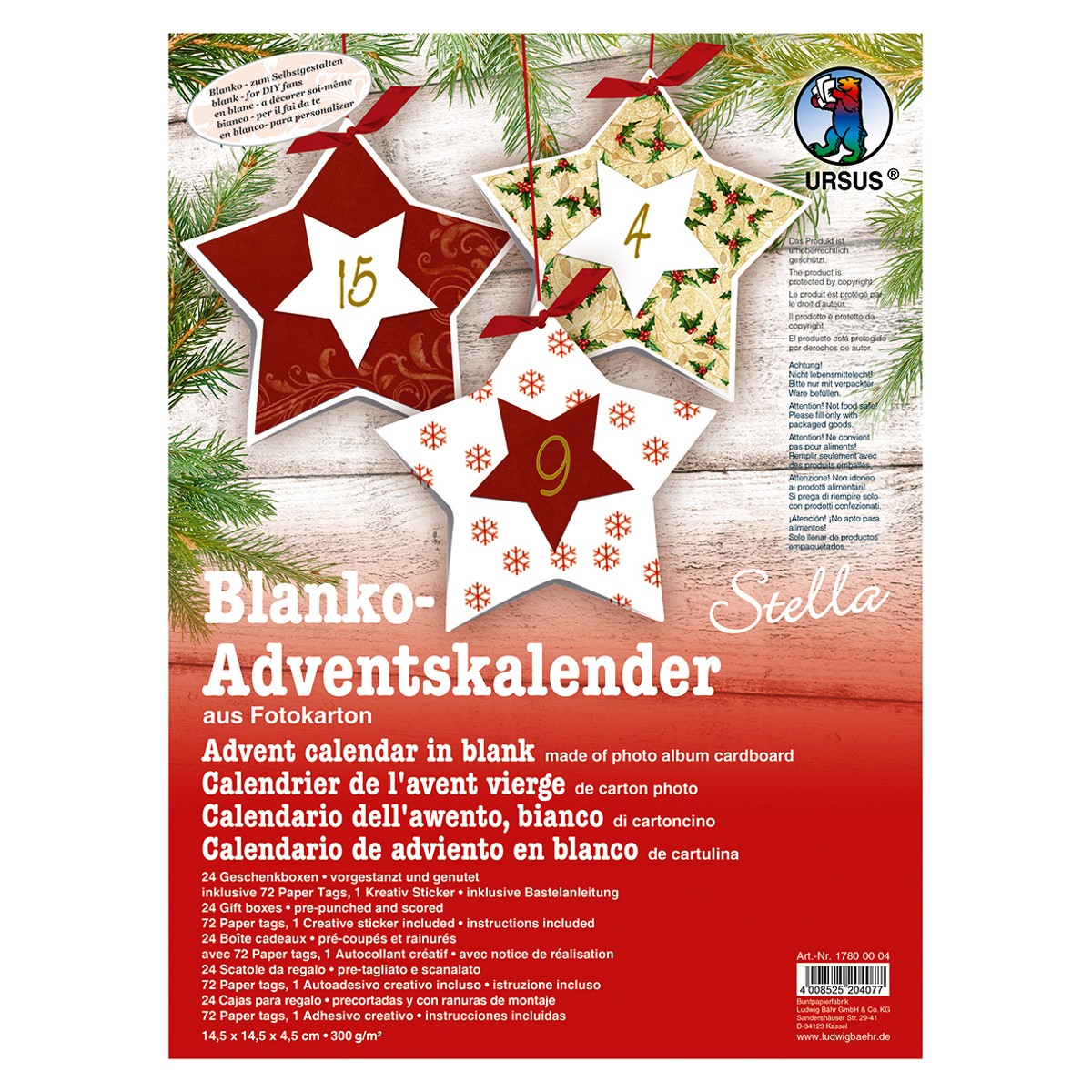 Blanko-Adventskalender "Stella" 300 g/m²