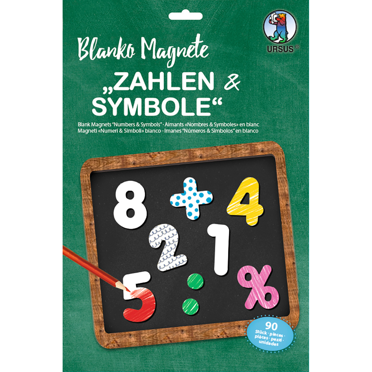 Blanko Magnete „Zahlen & Symbole“, 90 Stück