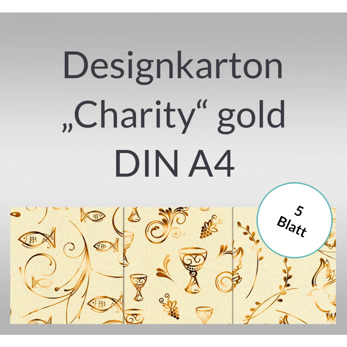 Designkarton "Charity" gold DIN A4 - 5 Blatt