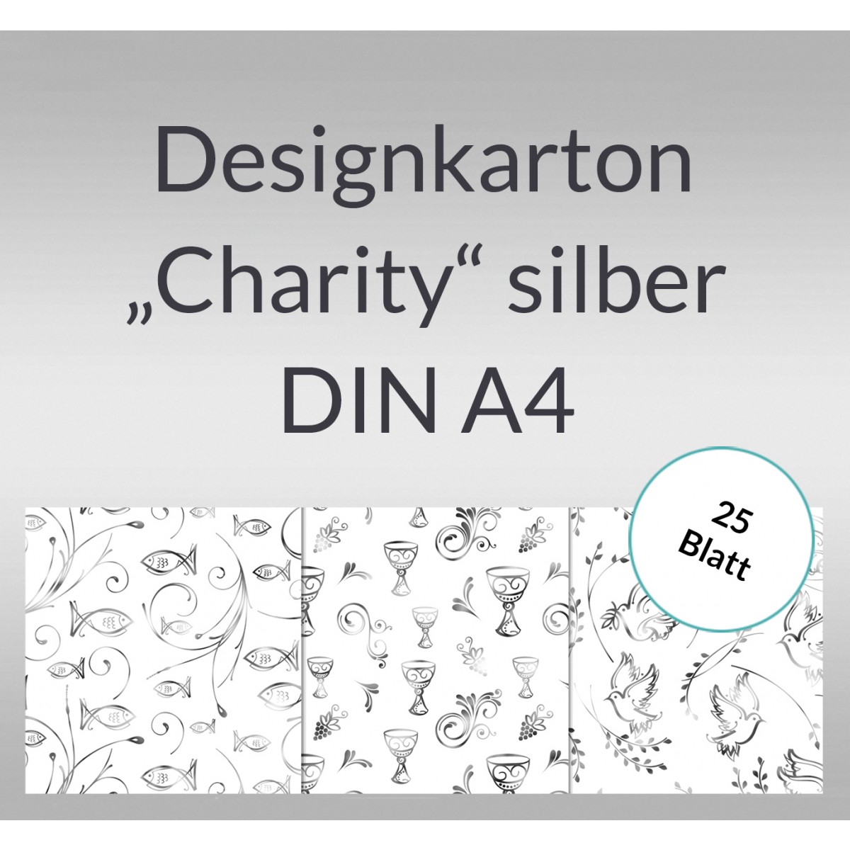 Designkarton "Charity" silber DIN A4 - 5 Blatt