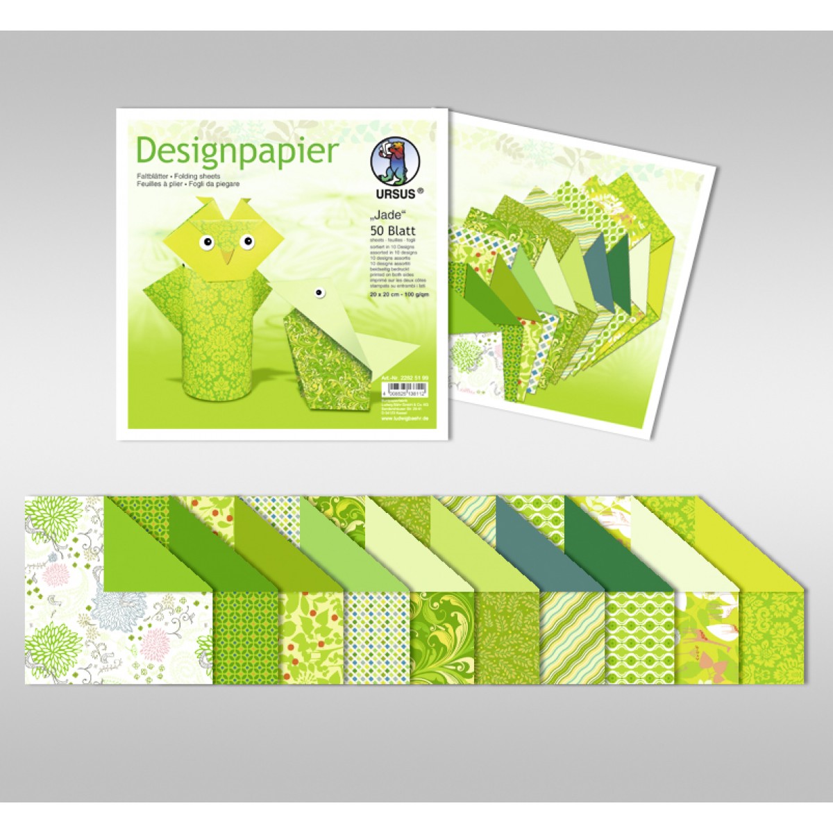 Designpapier Faltblätter "Jade" 100 g/qm 20 x 20 cm - 50 Blatt