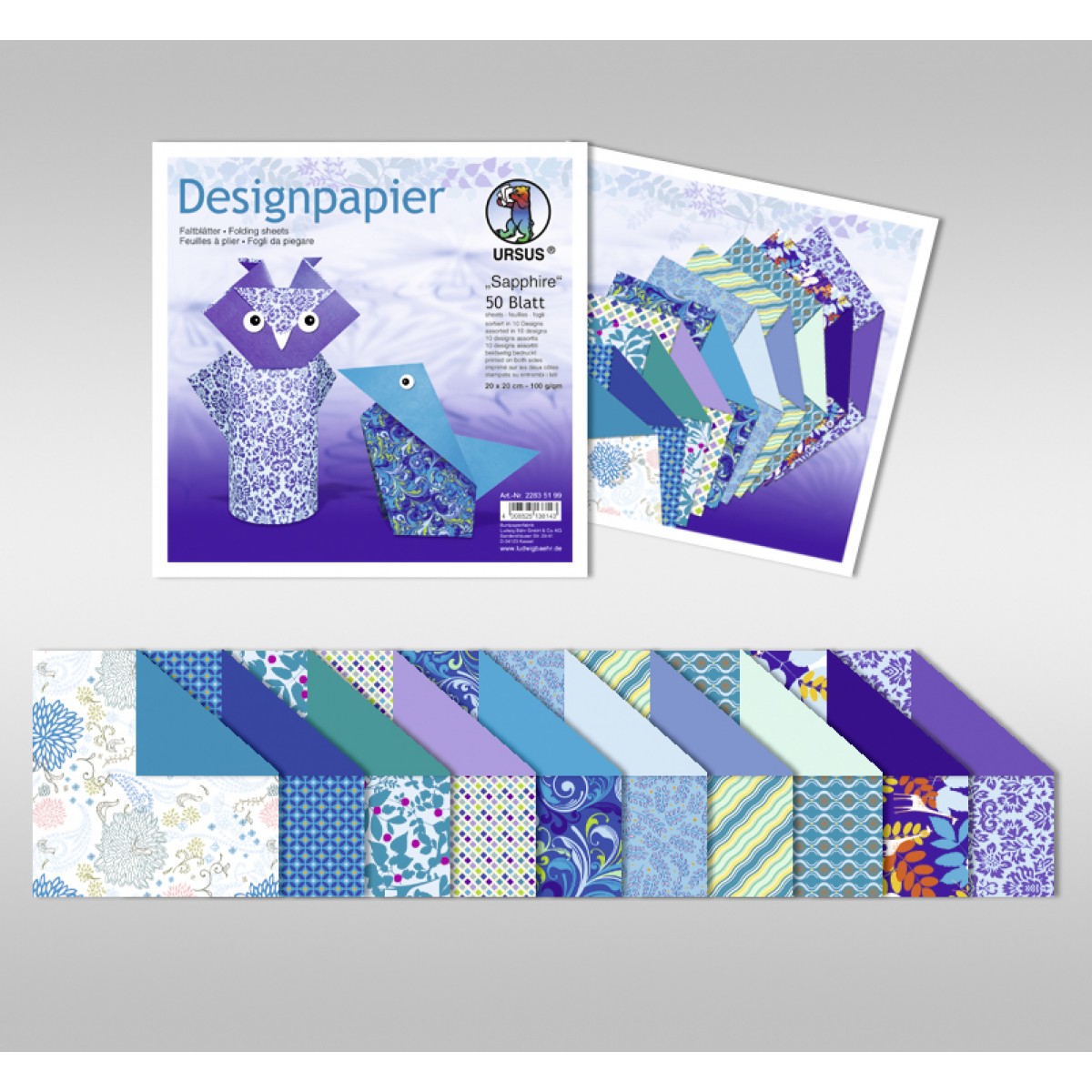 Designpapier Faltblätter "Sapphire" 100 g/qm 10 x 10 cm - 50 Blatt