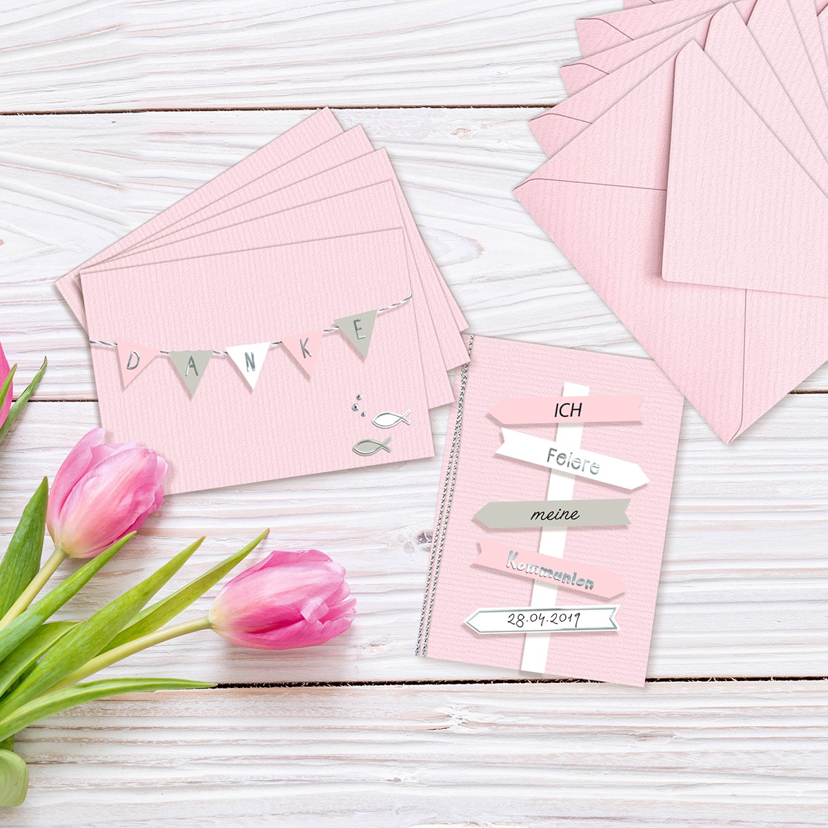 Einladungskarten Rosa Oder Mint 6 Karten 200g Qm Gefaltete 11 9 X 17 Cm Und 6 Kuverts 100 G Qm Gro Buntpapierwelt