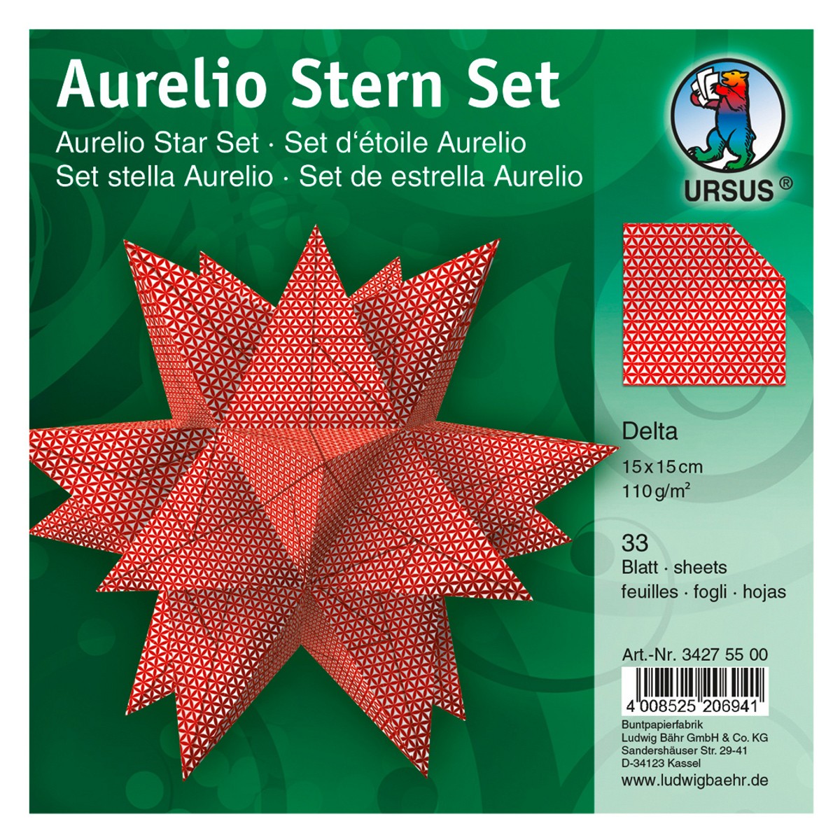 Faltblätter Aurelio-Stern "Delta" 15 x 15 cm