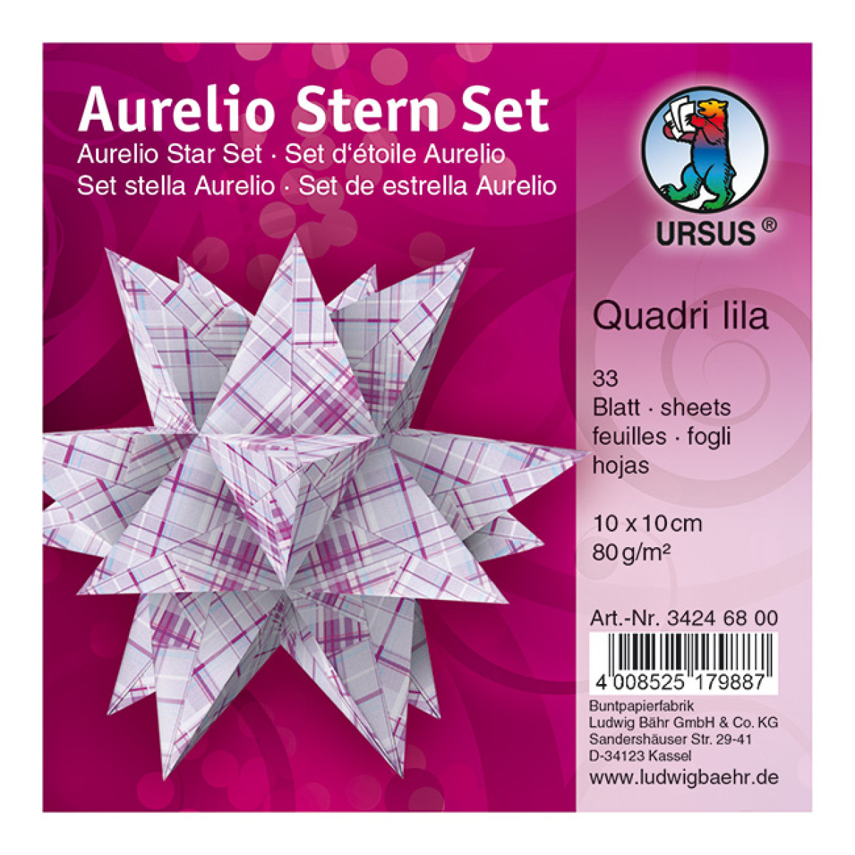 Faltblätter Aurelio-Stern "Quadri lila" 10 x 10 cm