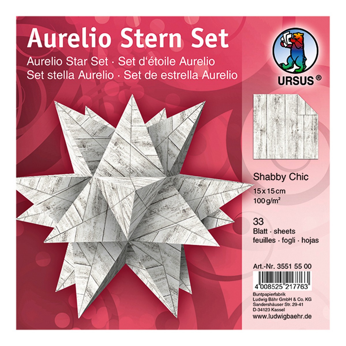 Faltblätter Aurelio-Stern "Shabby Chic" 15 x 15 cm - FSC