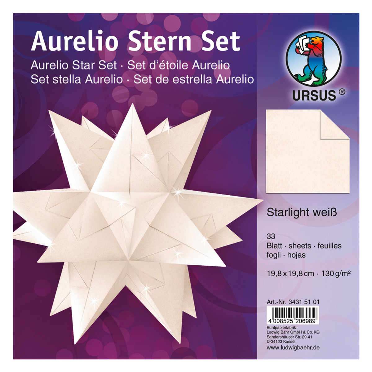 Faltblätter Aurelio-Stern "Starlight" hochweiß 19,8 x 19,8 cm