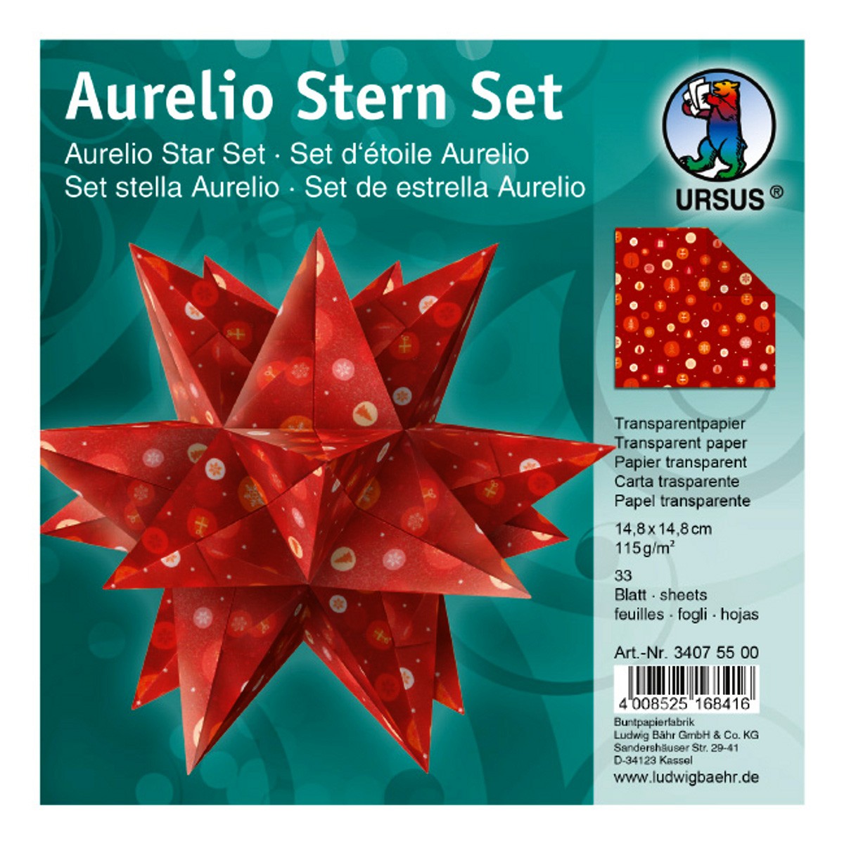 Faltblätter Aurelio-Stern "Winterzauber" orange/rot 14,8 x 14,8 cm
