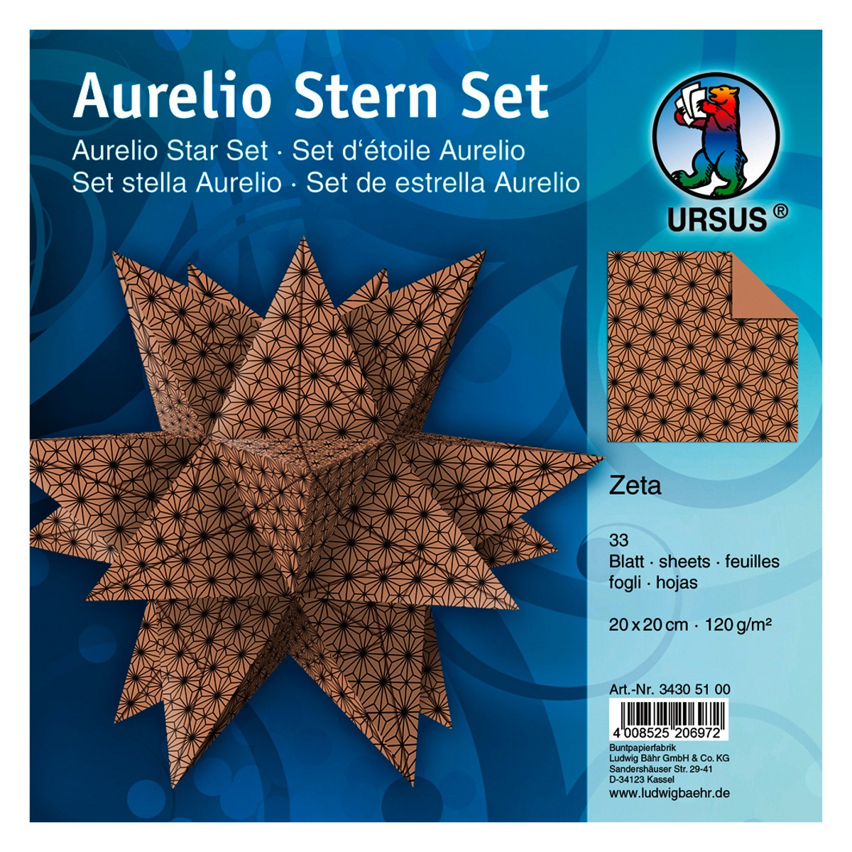 Faltblätter Aurelio-Stern "Zeta" 20 x 20 cm