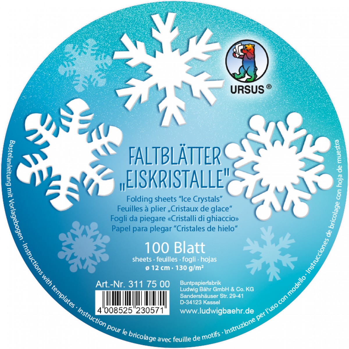 Faltblätter "Eiskristalle" Ø 12 cm - 100 Blatt