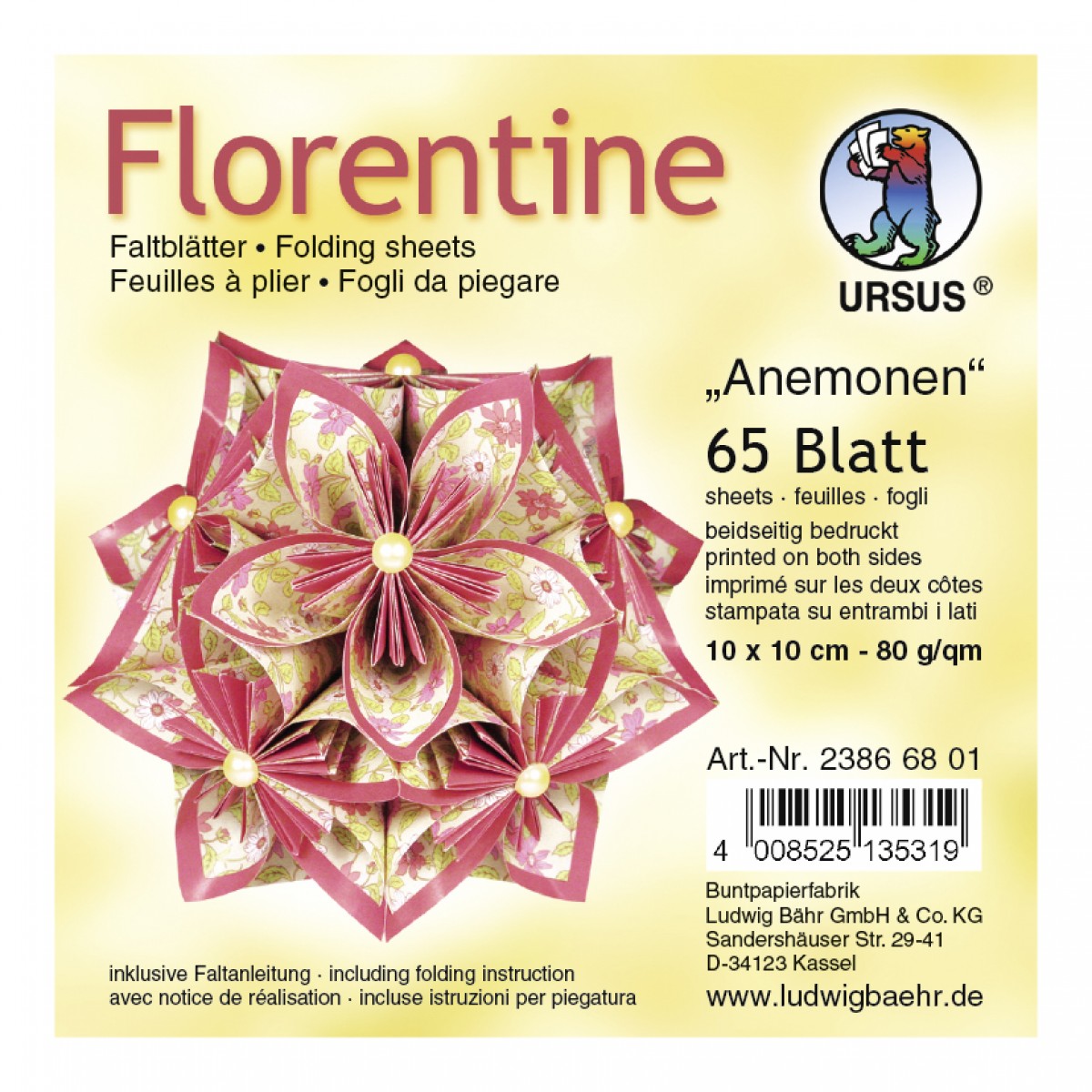 Faltblätter Florentine "Anemonen" 15 x 15 cm