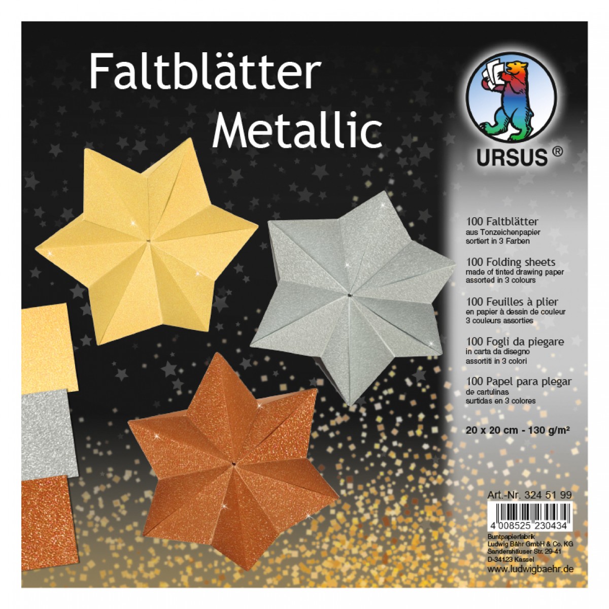 Faltblätter "Metallic" 20 x 20 cm - 100 Blatt
