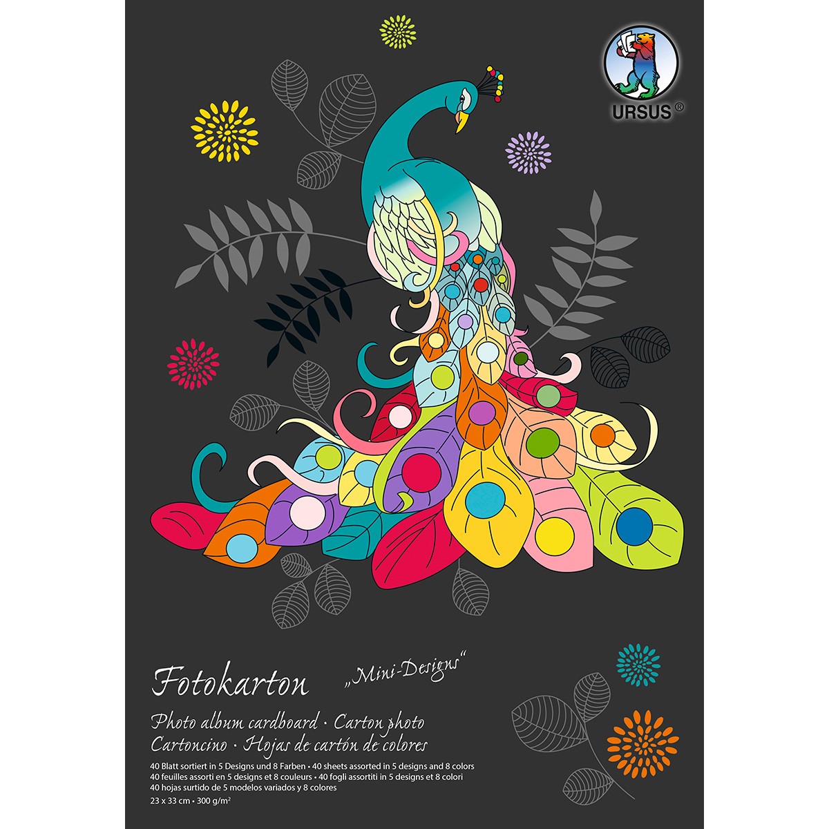 Fotokarton-Block, Mini-Designs, 300 g/qm, ca. 23 x 33 cm, 40 Blatt Sortiert