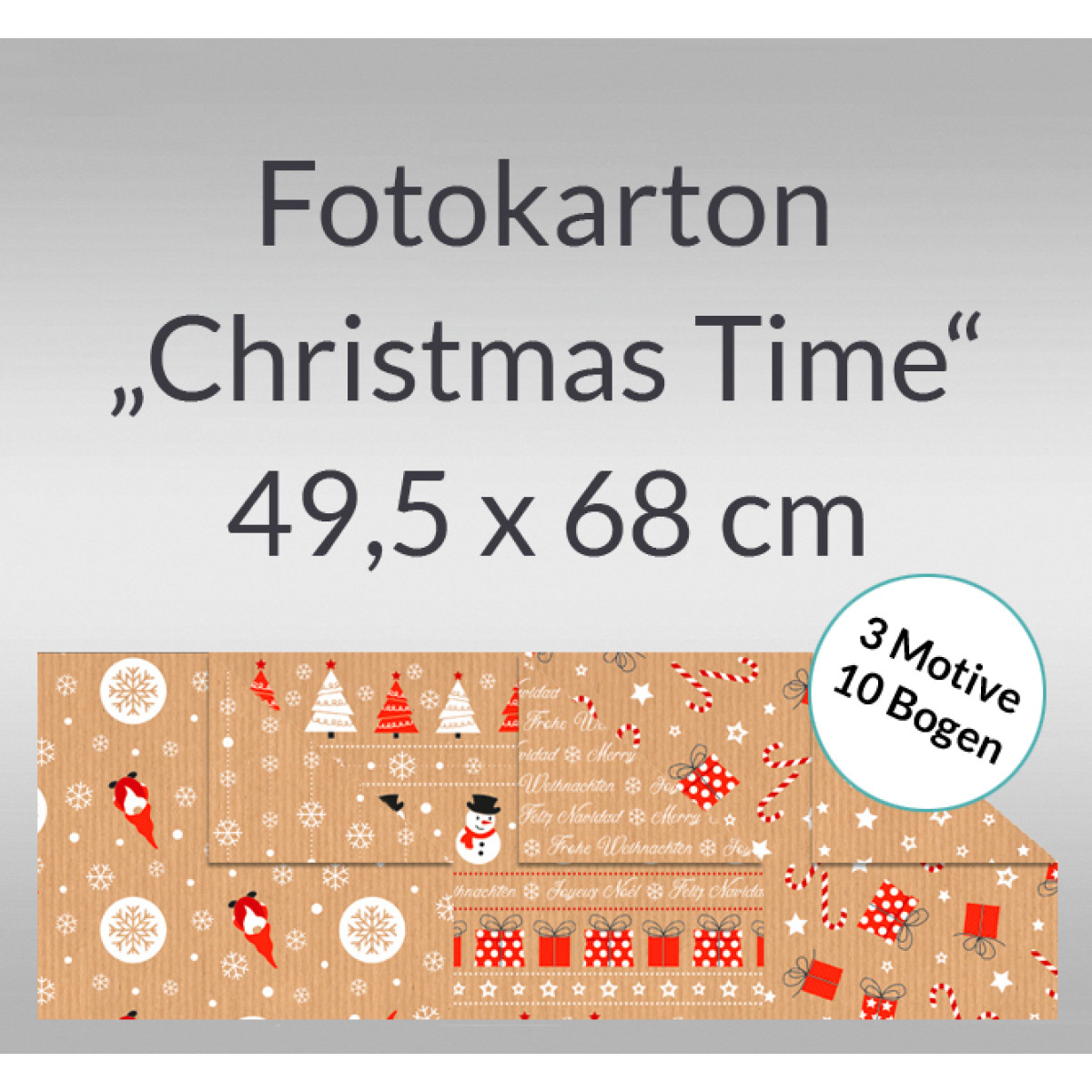 Fotokarton "Christmas Time" 49,5 x 68 cm - 10 Bogen sortiert