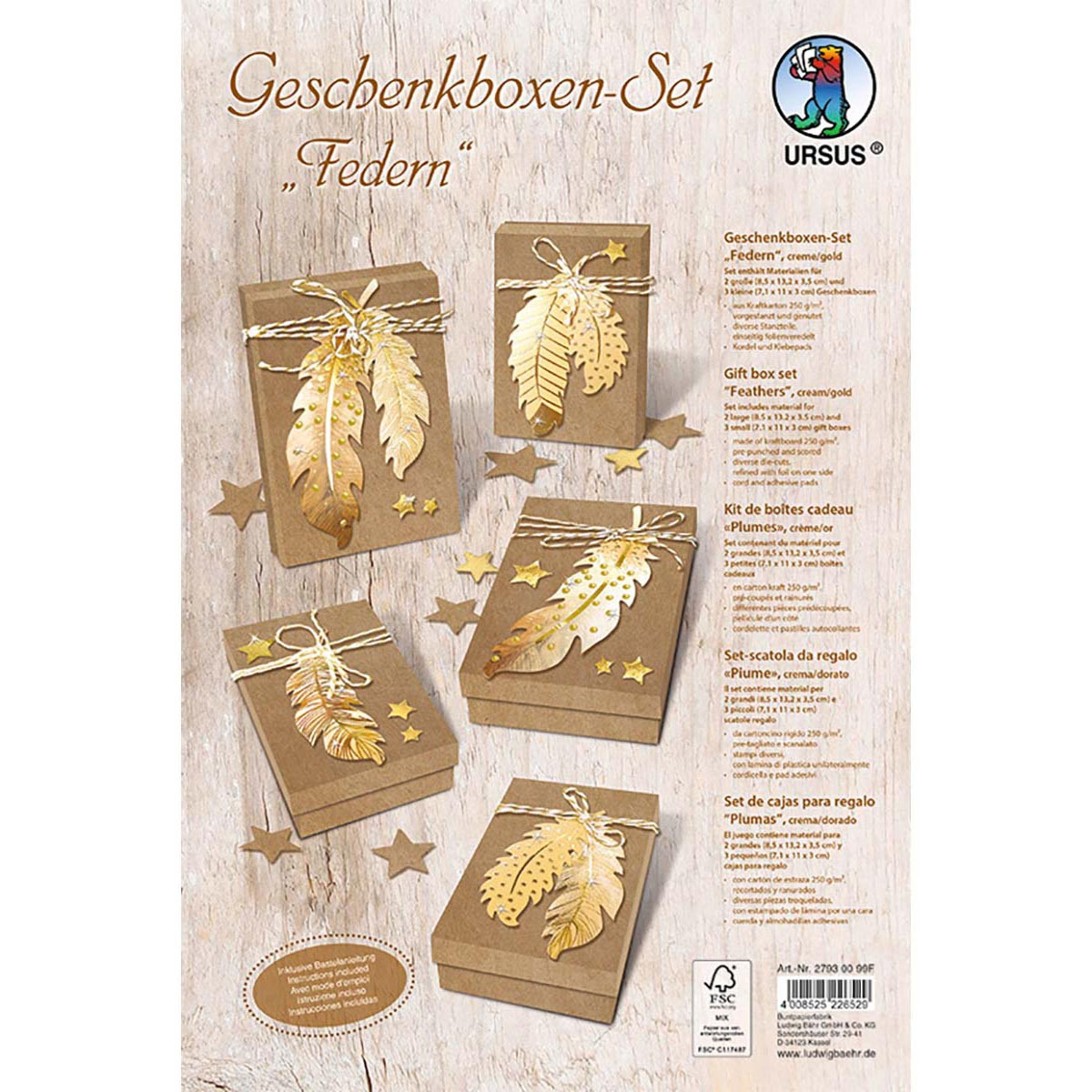 Geschenkboxen-Set "Federn" creme / gold
