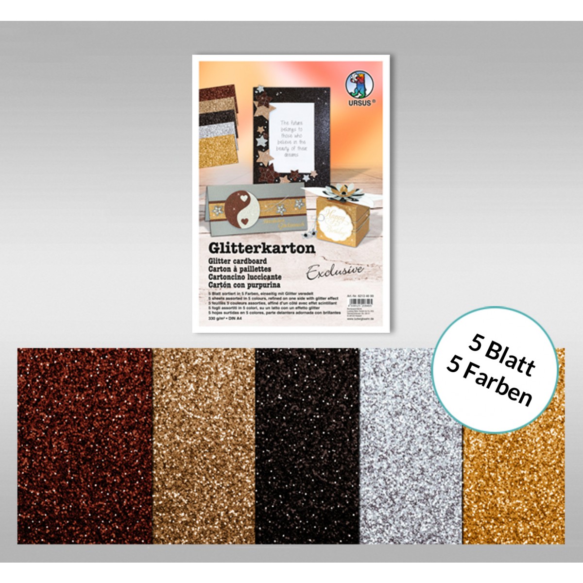 Glitterkarton "Exclusive" DIN A4 - 5 Blatt