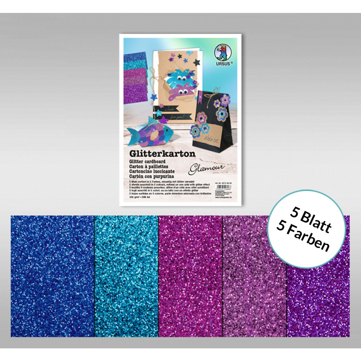 Glitterkarton "Glamour" DIN A4 - 5 Blatt