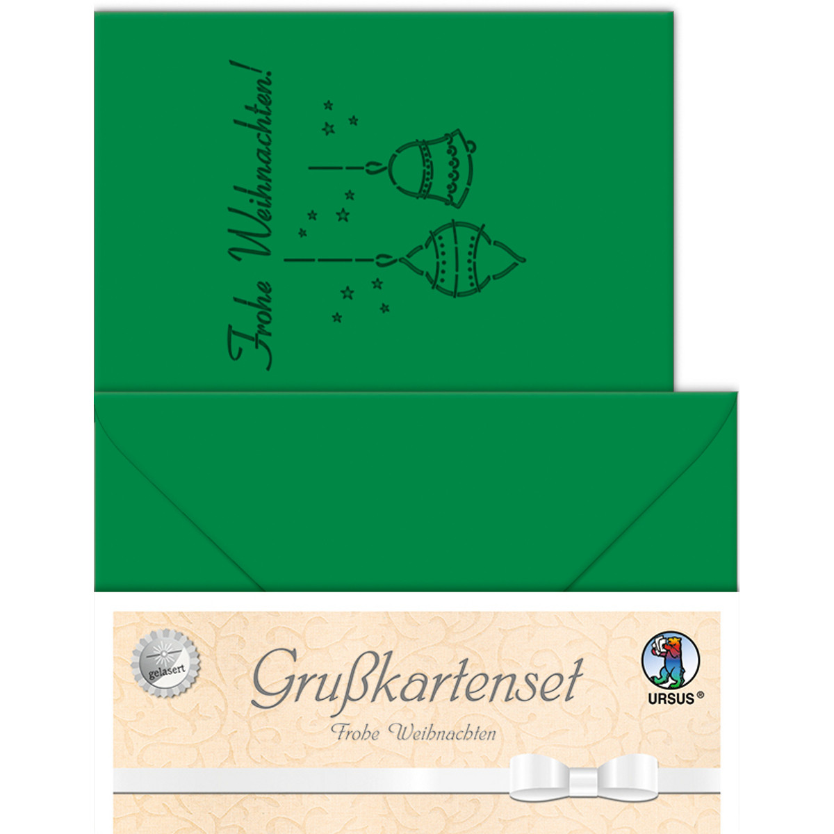 Grußkarten "gelasert" Frohe Weihnachten tannengrün - 5 Karten