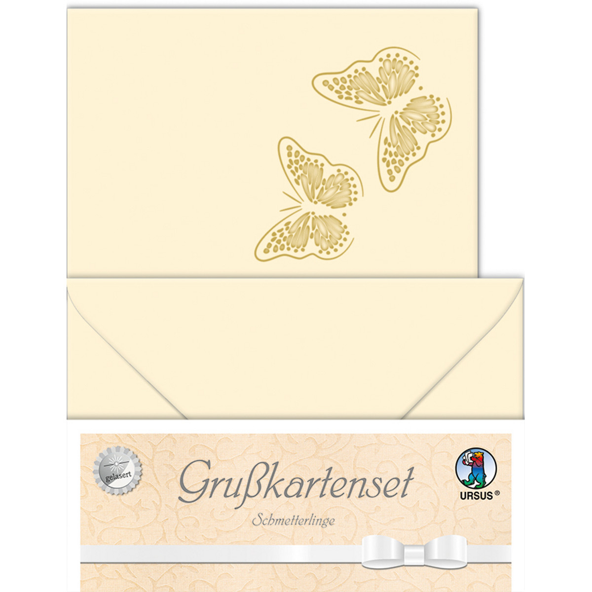 Grußkarten "gelasert" Schmetterlinge chamois - 5 Karten