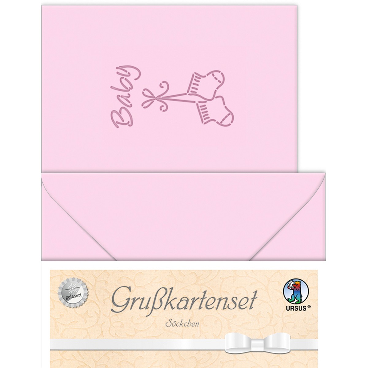 Grußkarten "gelasert" Söckchen rosa - 5 Karten