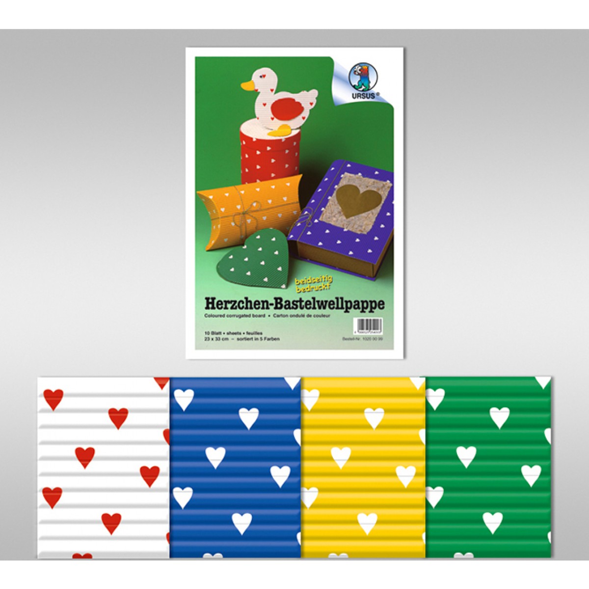 Herzchen-Bastelwellpappe 260 g/qm 50 x 70 cm - 10 Blatt