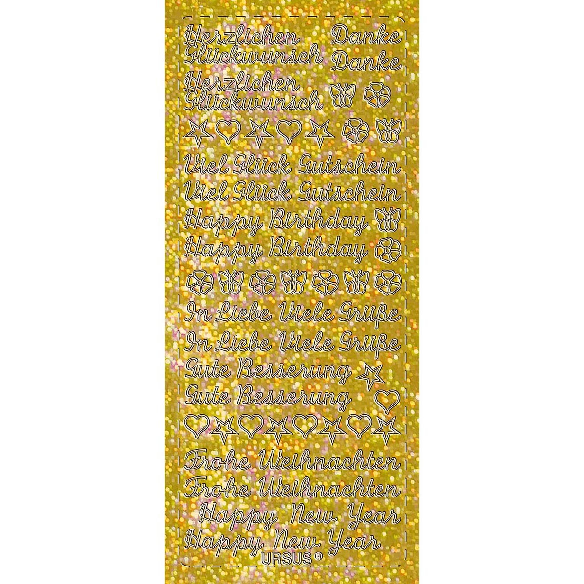 Hologramm Sticker "Grüße" gold