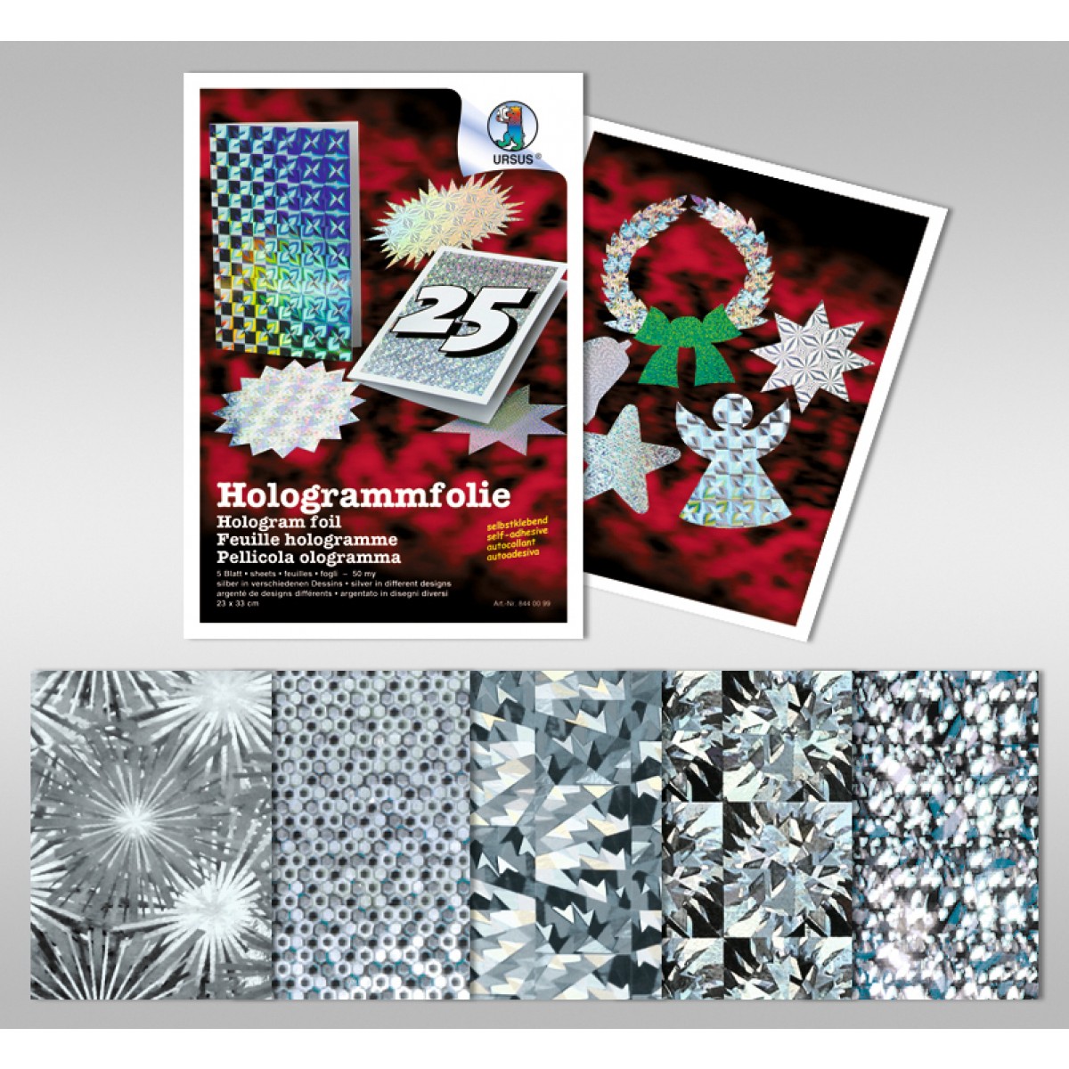 Hologrammfolie 50 µm "Silber" 23 x 33 cm - 5 Blatt sortiert