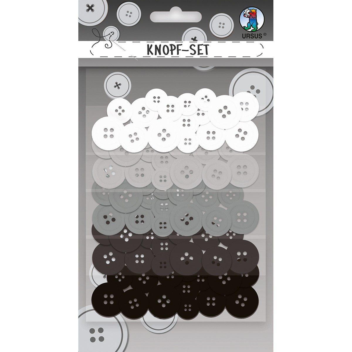 KnopfSet, 80 Knöpfe in 5 Farben, 4 Größen