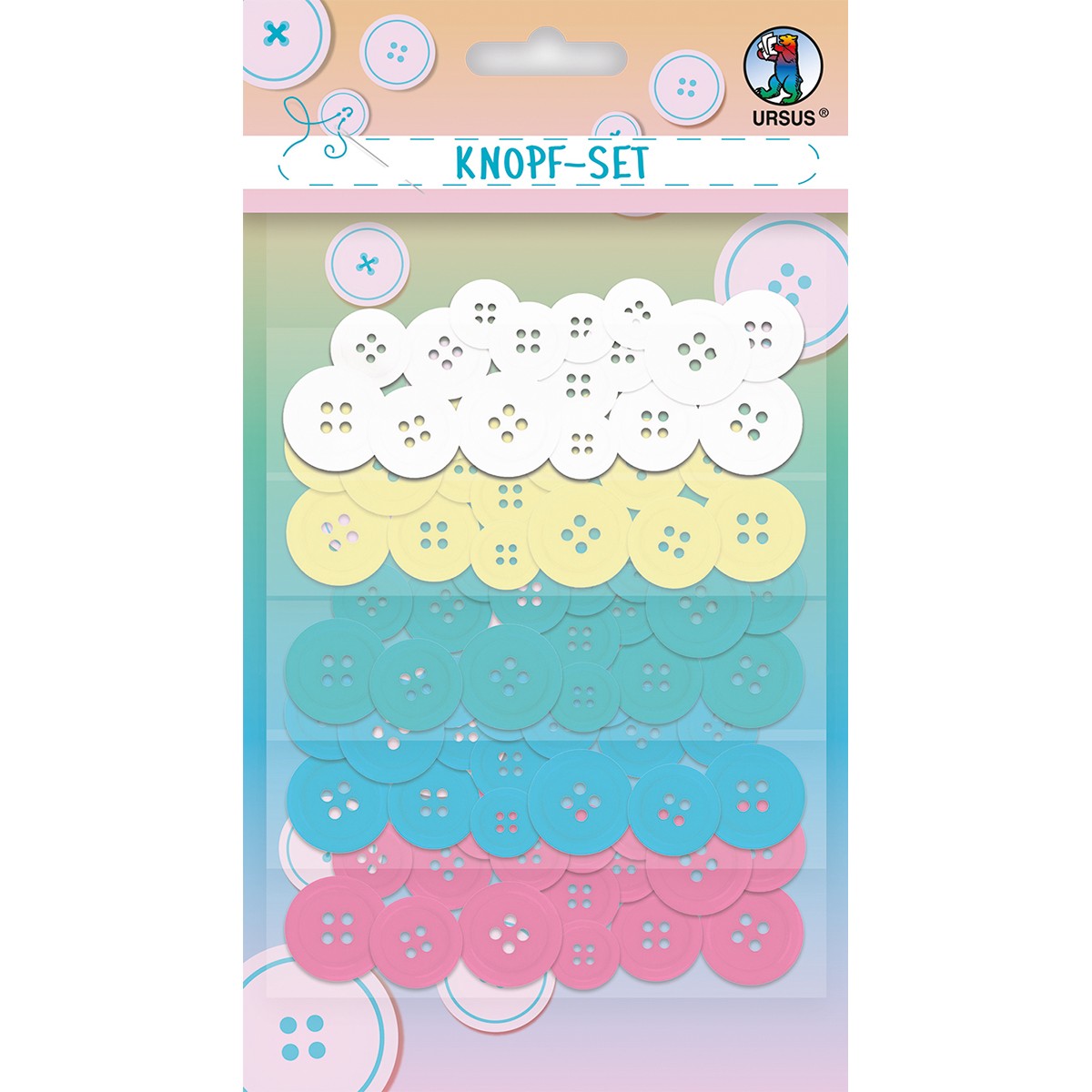KnopfSet, 80 Knöpfe in 5 Farben, 4 Größen