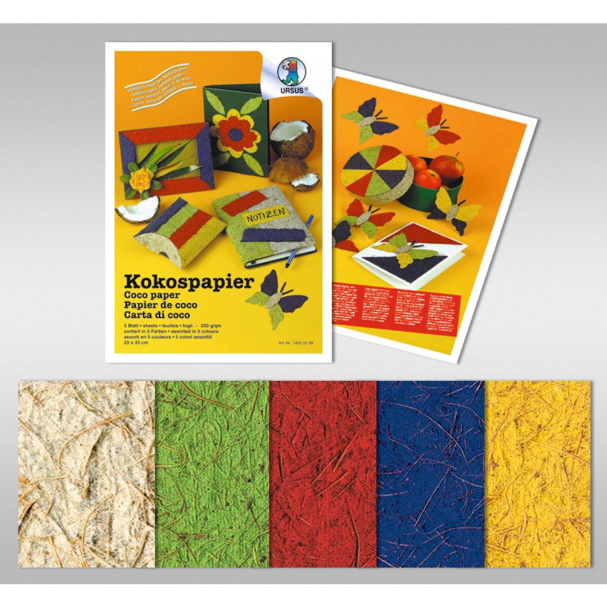 Kokospapier 250 g/qm 50 x 70 cm - 10 Bogen sortiert
