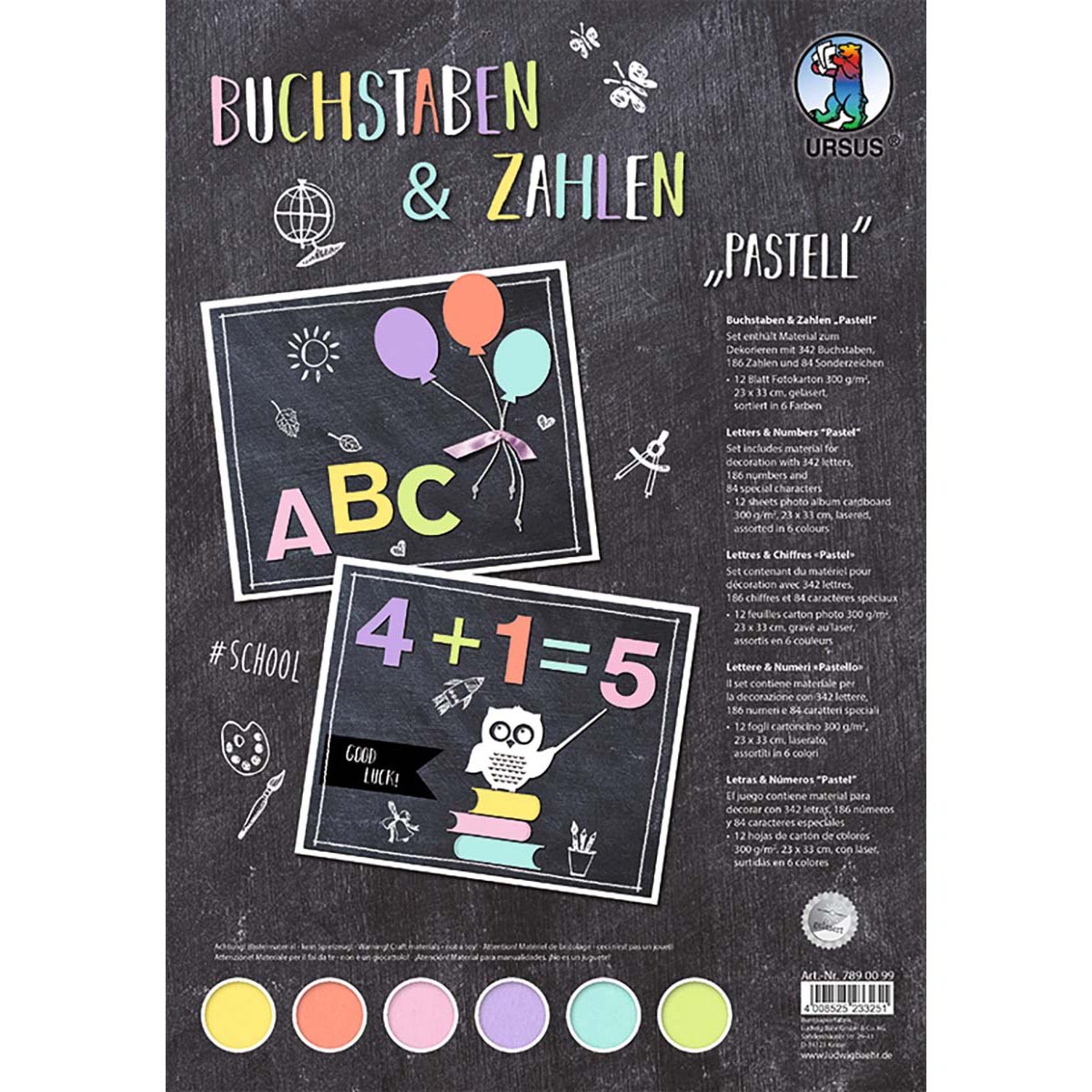 Kombi-Block "Buchstaben, Zahlen Pastell" 23 x 33 cm - 30 Blatt kombiniert