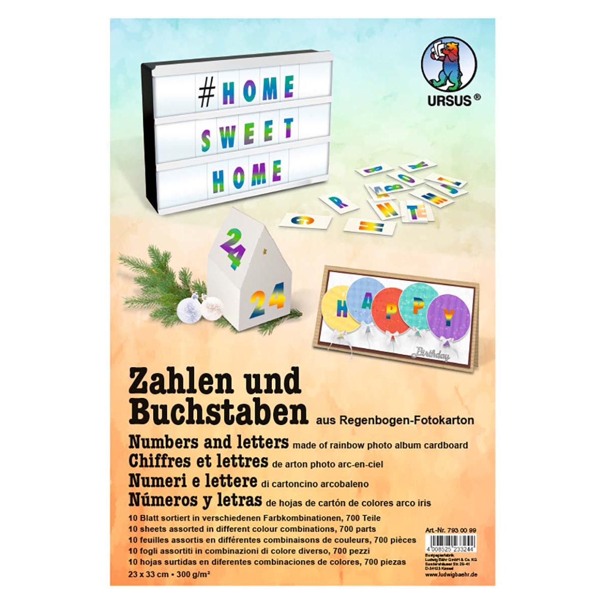 Kombi-Block "Buchstaben, Zahlen Regenbogen" 23 x 33 cm - 30 Blatt kombiniert