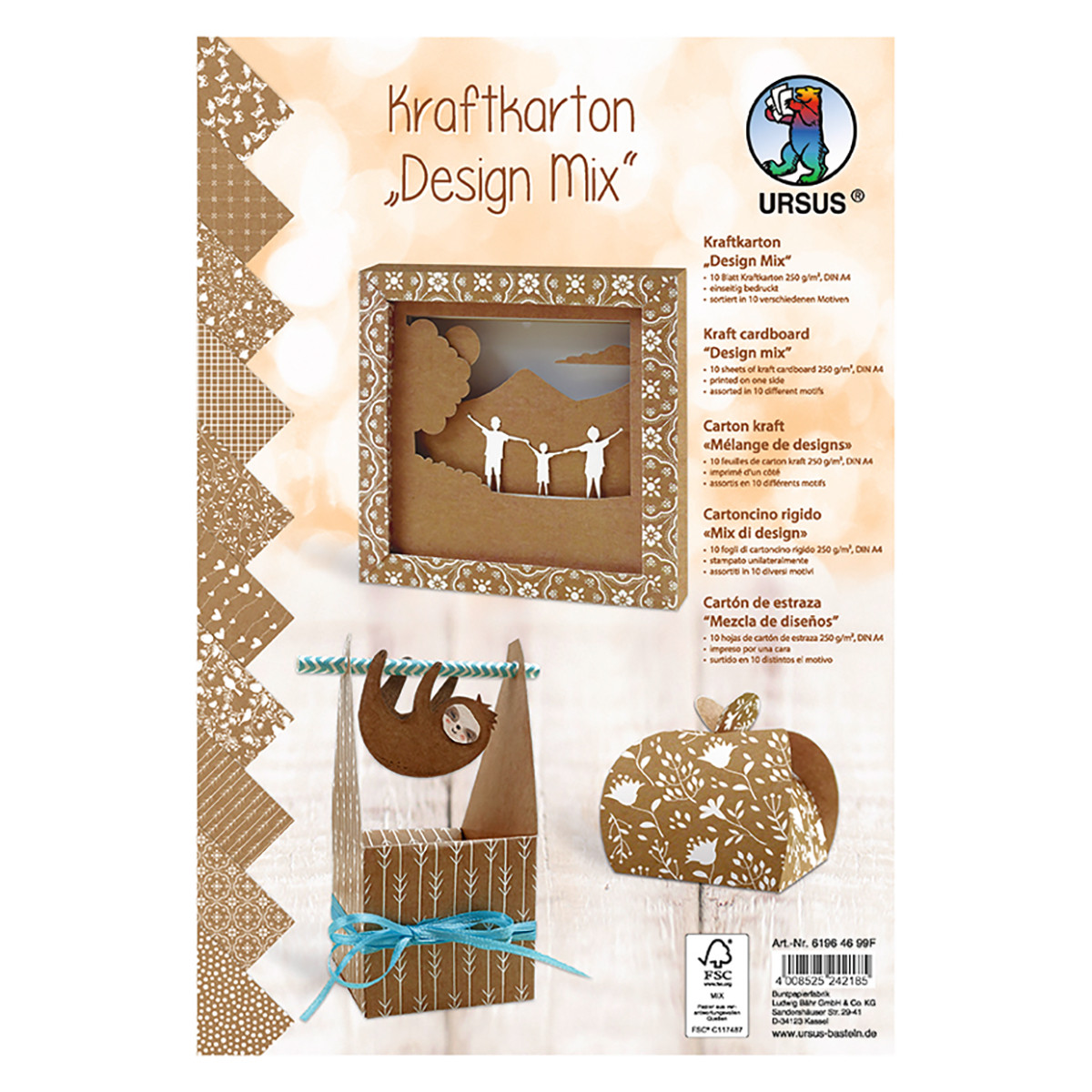 Kraftkarton „Design Mix“ DIN A4 - 10 Blatt