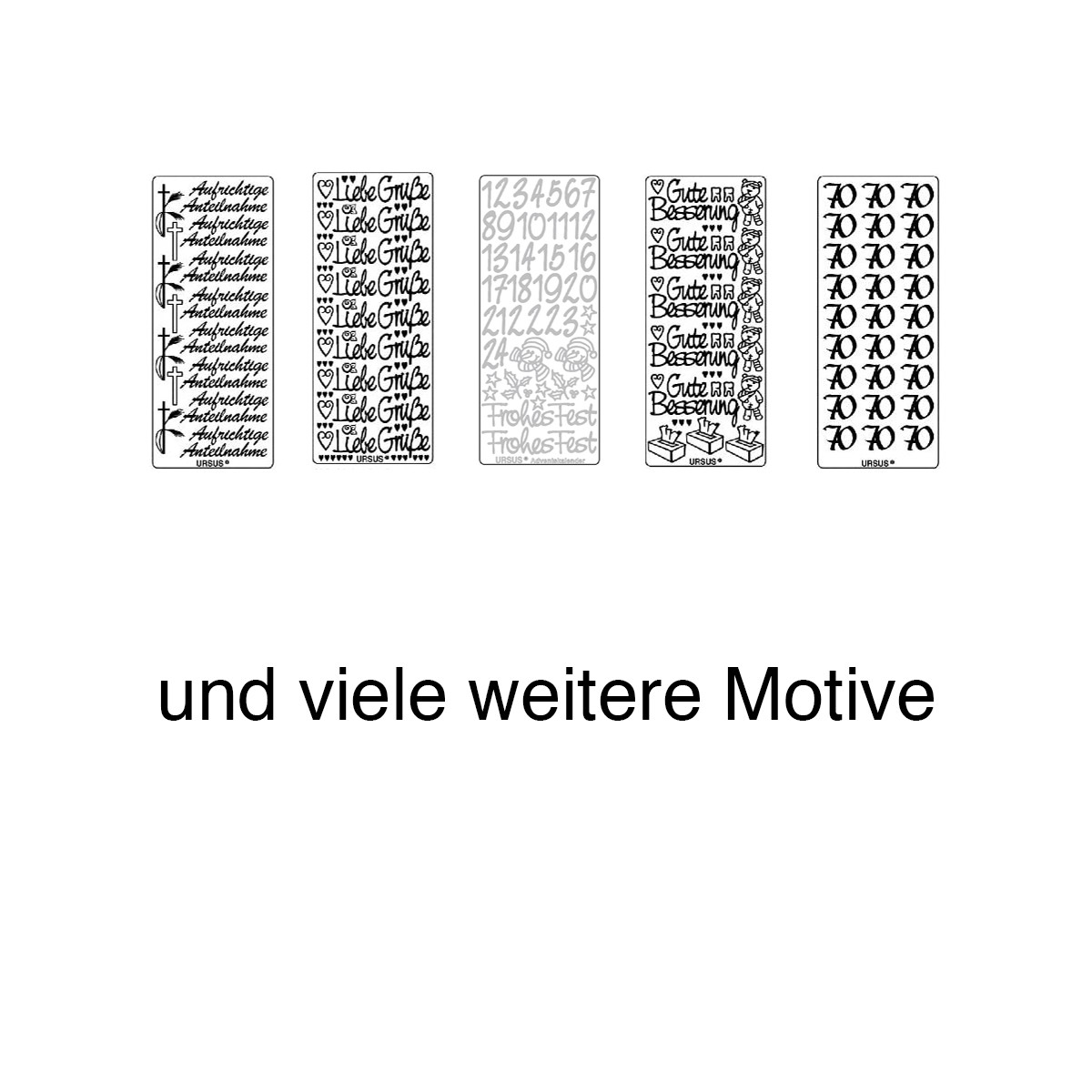 Kreativ Sticker, 10 x 23 cm, 5 Blatt, silber, verschiedene Motive