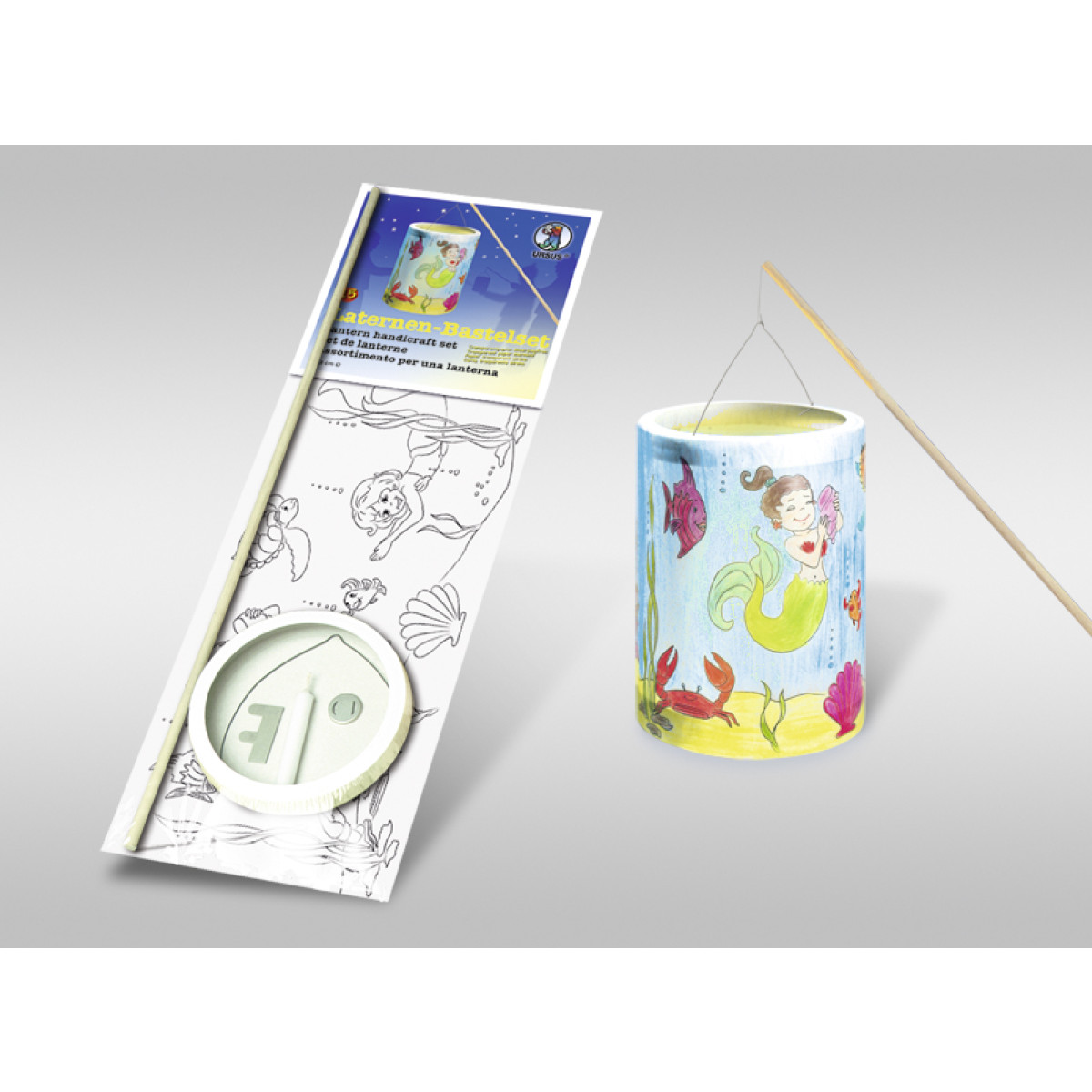 Laternen-Bastelset 15 mit Transparentpapier zum Ausmalen "Meerjungfrau"
