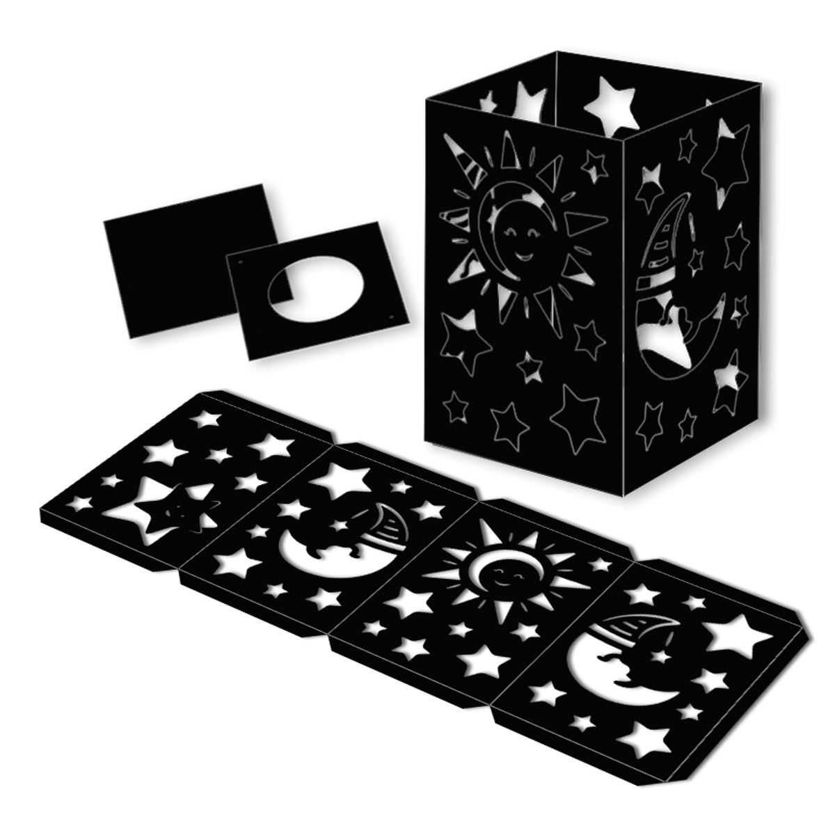 Laternenpackung "Sonne, Mond & Sterne" schwarz