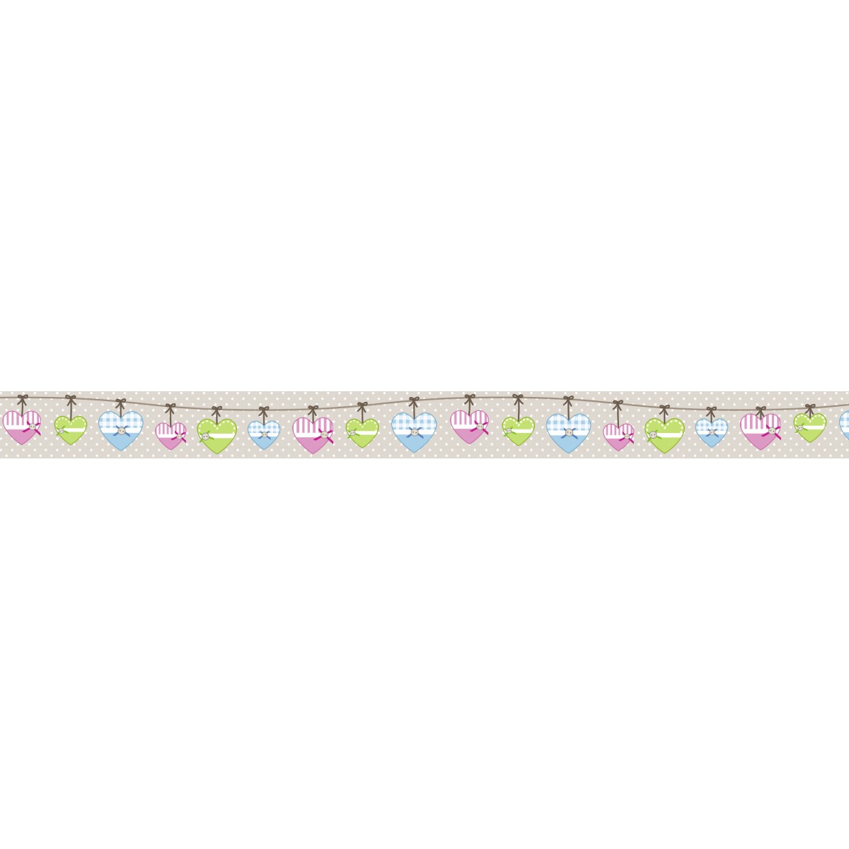Masking Tape "Landhaus" Herzen rosa/grün, 1 Rolle