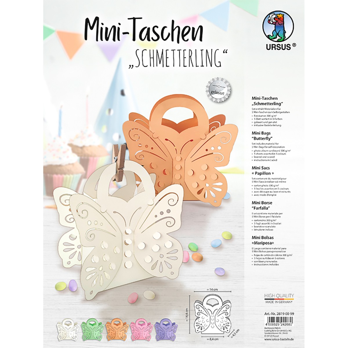 Mini-Taschen "Schmetterling" - 5er Set