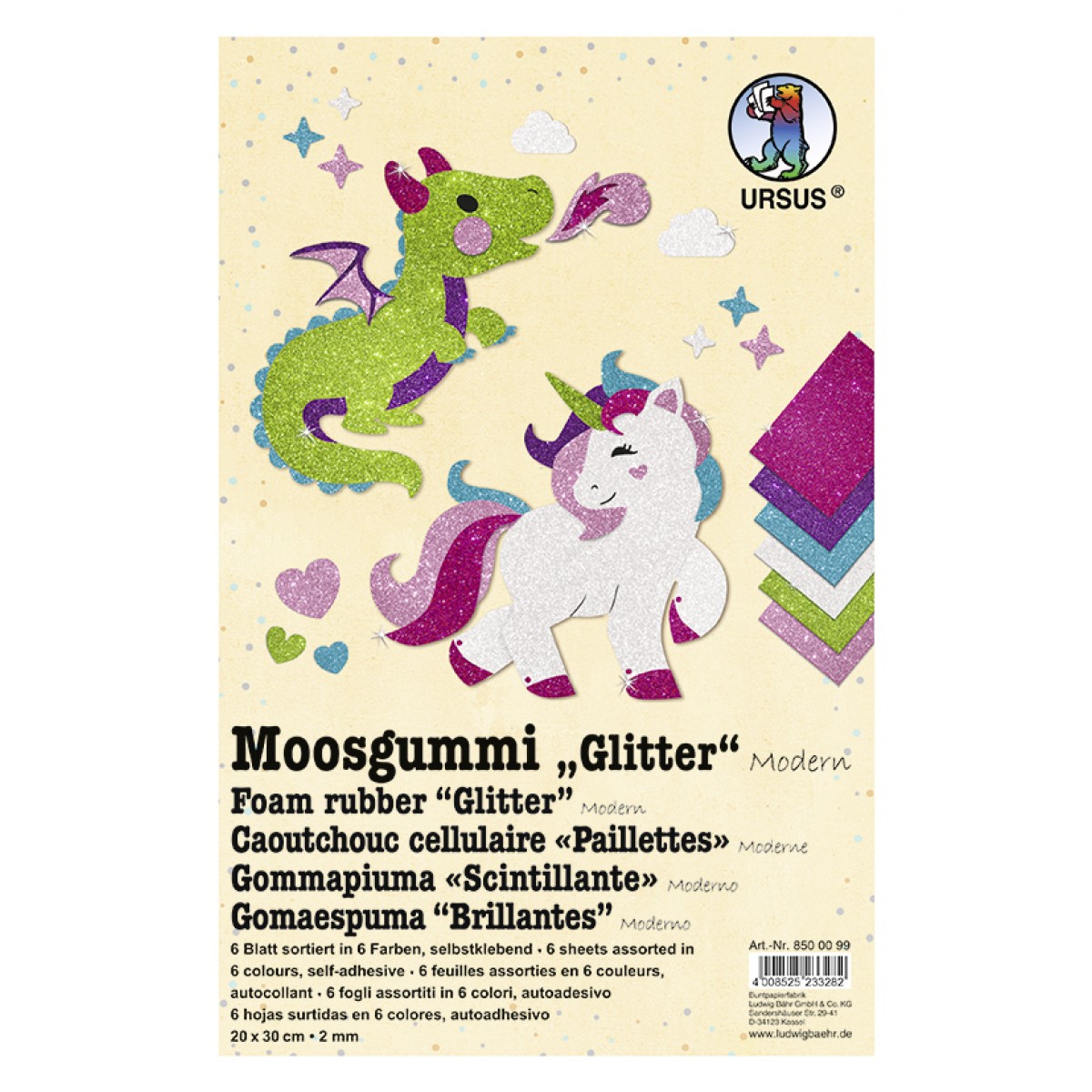 Moosgummi 2 mm 20 x 30 cm - 10 Blatt sortiert