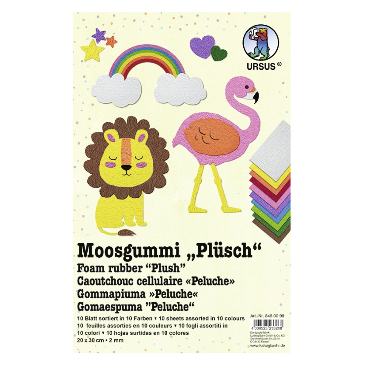 Moosgummi 2 mm 20 x 30 cm "Plüsch" - 10 Blatt